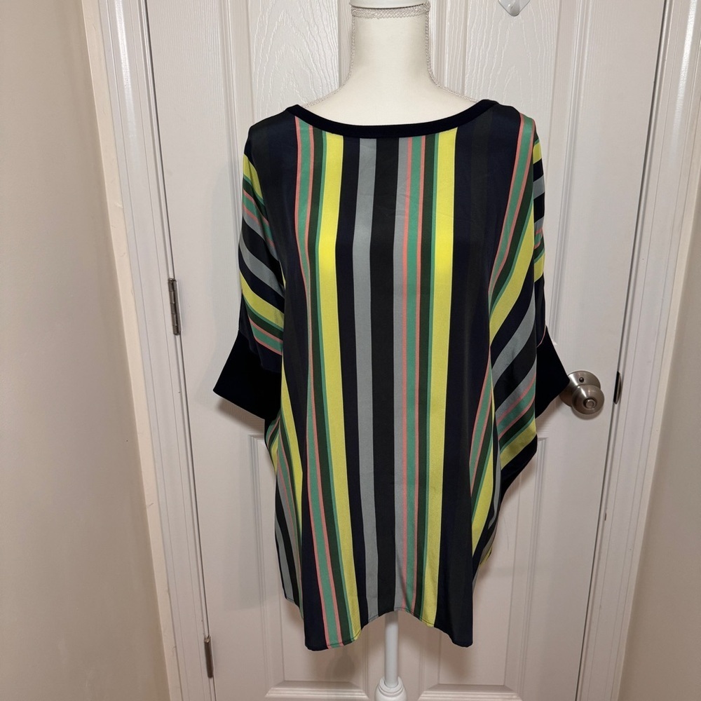 Akris 100% Mulberry Silk Striped Dolman Sleeve Top